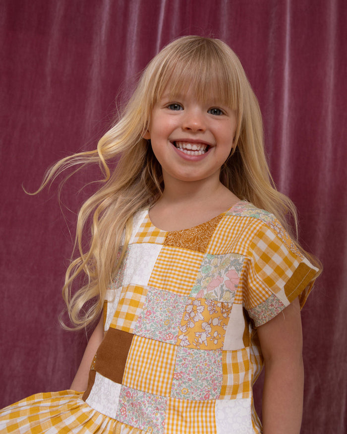Pretty Wild Kids Maggie Patch Dress Yellow Check Linen