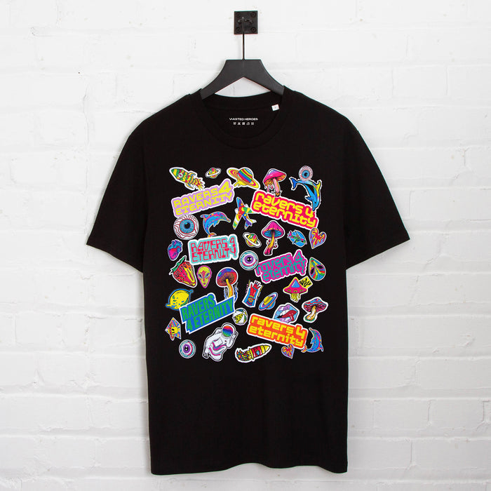 Ravers 4 Eternity Stickers Front Print - Tshirt - Black