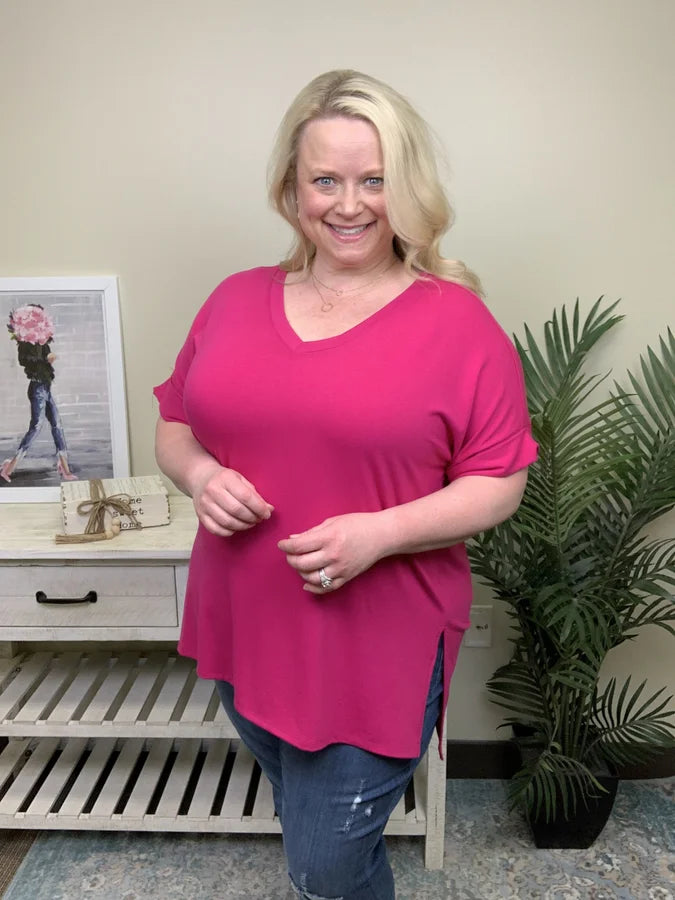 It's All Going On Women's Hi-Lo Rolled Short Sleeve Top