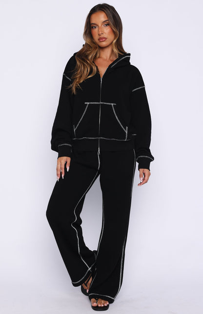 Flashing By Boxy Zip Front Hoodie Black
