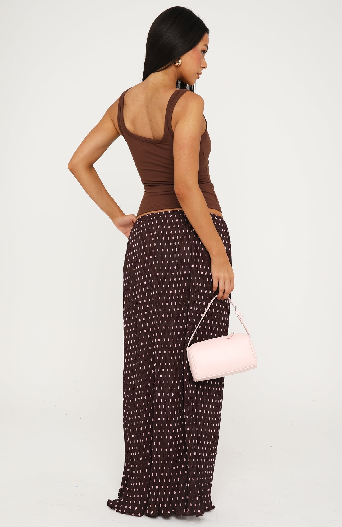 Flow State Maxi Skirt Choc/Pink Polka Dot