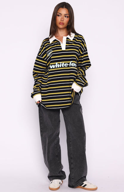 Gentle Affection Long Sleeve Rugby Shirt Black/Yellow Stripe