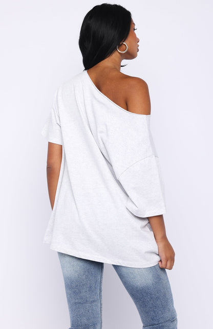 Give Me Options Off Shoulder Tee Light Grey Marle