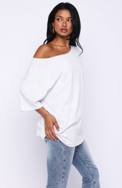 Give Me Options Off Shoulder Tee Light Grey Marle