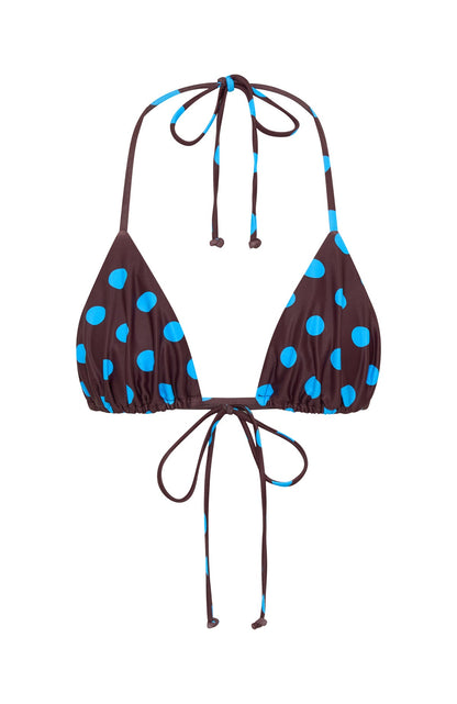 Golden Hour Bikini Top Cocoa Blue Polka Dot
