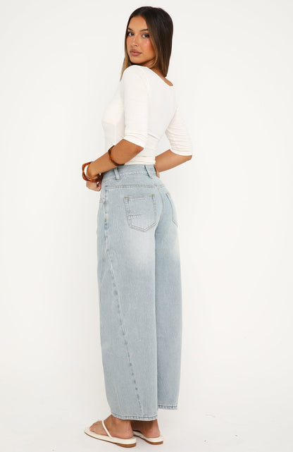 Jessica Mid Rise Cropped Barrel Leg Jeans Light Blue Wash