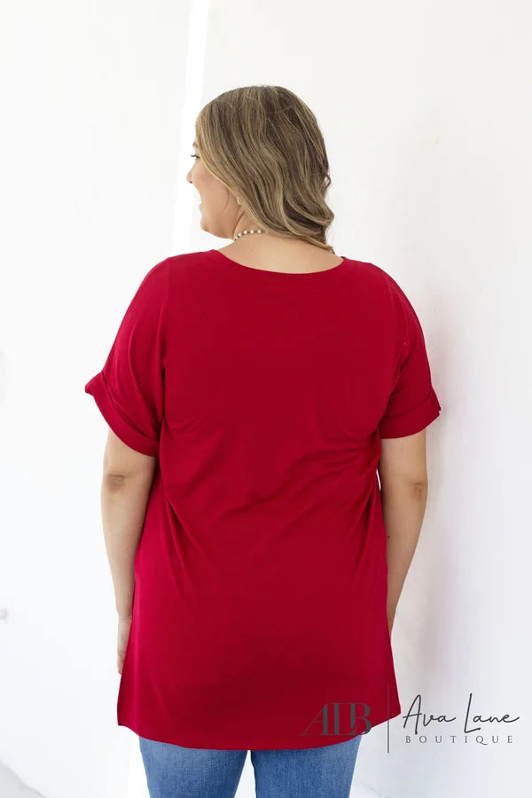 It's All Going On Women's Hi-Lo Rolled Short Sleeve Top